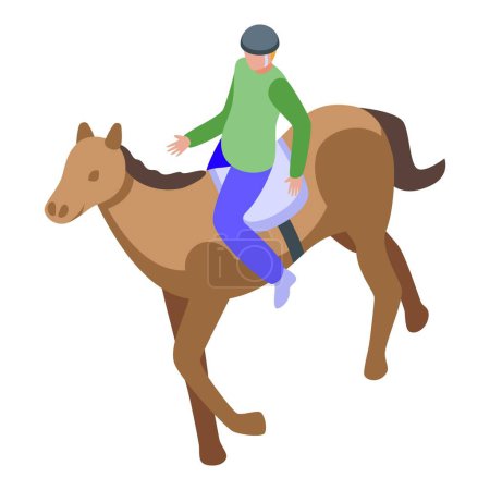 Isometric vector graphic of a person riding a brown horse, suitable for equestrian themes