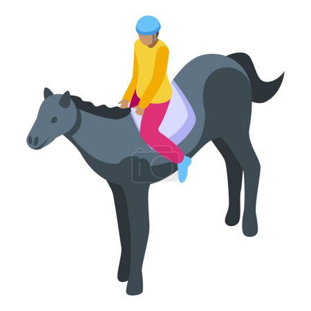 Colorful vector of a person riding a horse, designed in a modern isometric style
