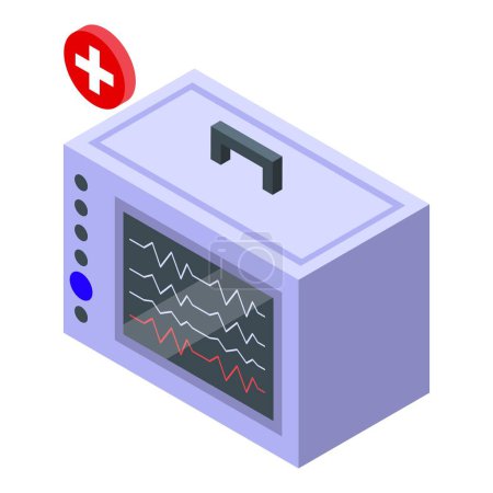 Illustration for Isometric vector of a medical monitor with screen displaying vital signs, suitable for healthcare design - Royalty Free Image