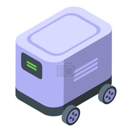 Isometric view of a compact, autonomous delivery robot with wheels designed for smart logistics solutions