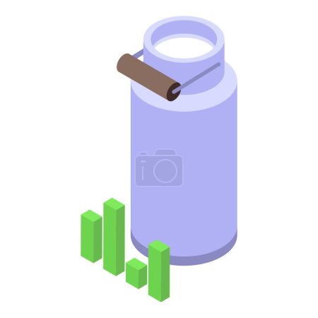 Ilustración isométrica vectorial de una lata de leche con un gráfico de barras en aumento, que simboliza el crecimiento en la industria láctea
