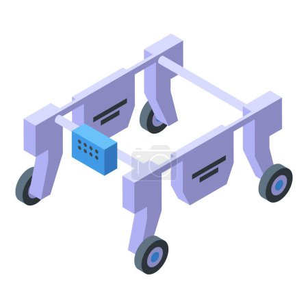 Isometric vector graphic of a futuristic fourwheeled robot, featuring a sleek design