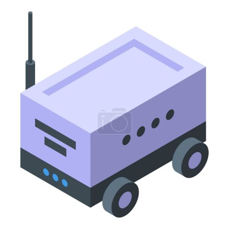 Isometric vector graphic of a small, remotecontrolled robot with an antenna