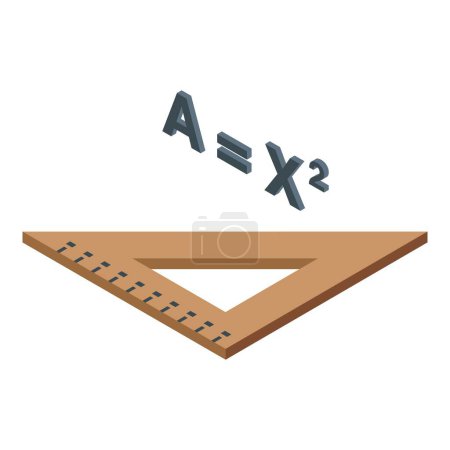 3D-Illustration einer quadratischen Formel mit einem Holzlineal auf weißem Hintergrund