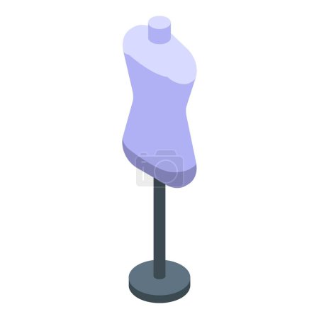 3D-Illustration einer lila isometrischen Schaufensterpuppe auf einem Ständer, perfekt für Modekonzepte