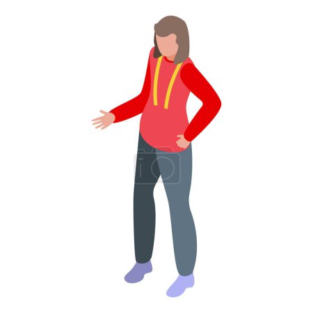 Illustration for Isometric illustration of a woman standing with one hand extended, wearing casual clothes - Royalty Free Image