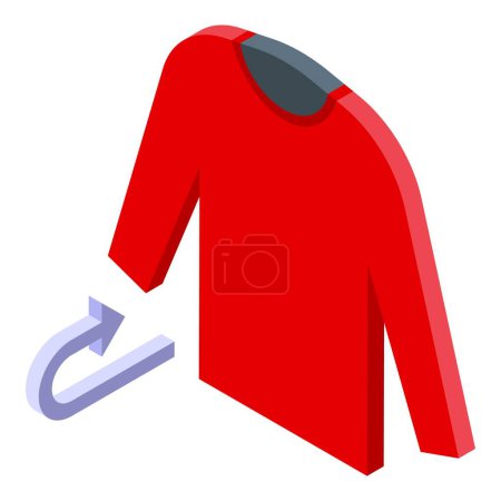 Isometric illustration of a red tshirt with a recycle symbol, promoting ecofriendly clothing