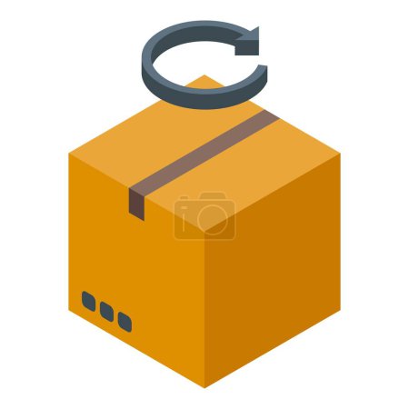 3D isometrisches Retourenpaket-Symbol mit Pfeil für Versandprozess und Kundenpolitik im E-Commerce und Online-Shopping