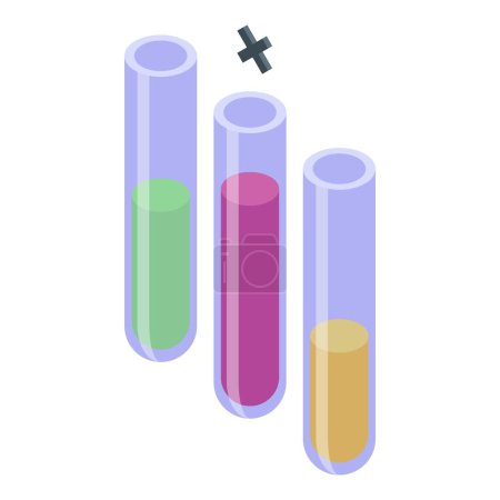 Isometric vector illustration of test tubes with colorful liquids, representing laboratory research
