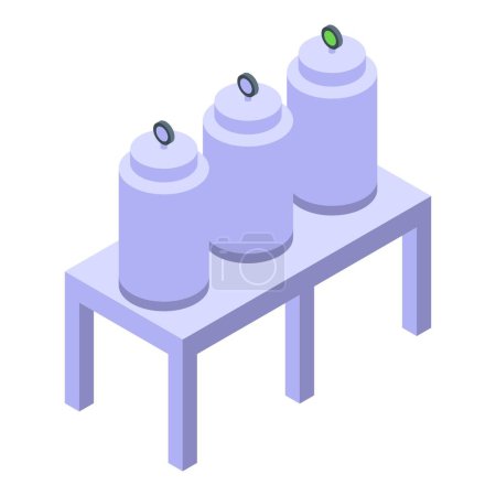 Vector illustration of three isometric industrial transformers on a storage rack with indicator lights