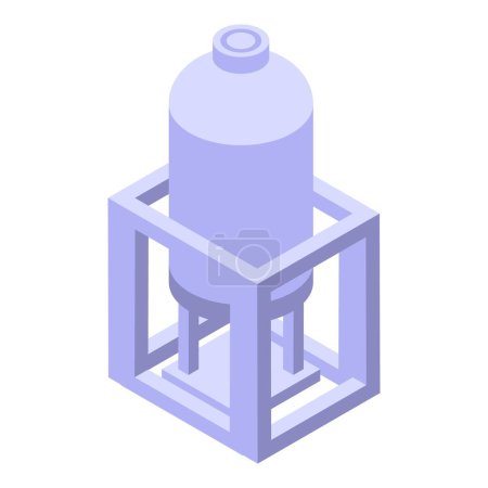 Vector isometric illustration of a propane gas cylinder in a protective cage, with a soft purple palette