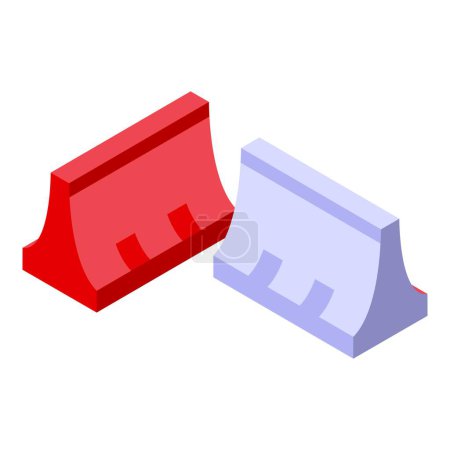 Ilustración de ladrillos de juguete de plástico 3D isométricos en rojo y azul aislados sobre un fondo blanco