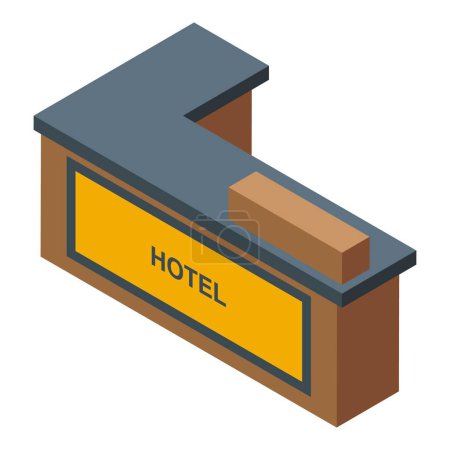 Isometrische Vektordarstellung einer Hotelrezeption mit einem Schild