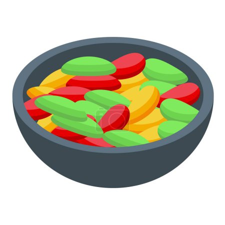 Vector graphic of a bowl filled with brightly colored candy, perfect for confectionery themes