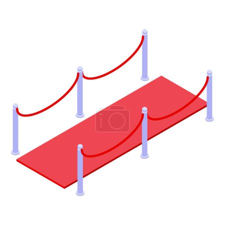 Elegante isometrische Darstellung eines roten Teppichs mit samtenen Seilen, die exklusive Veranstaltungen symbolisieren