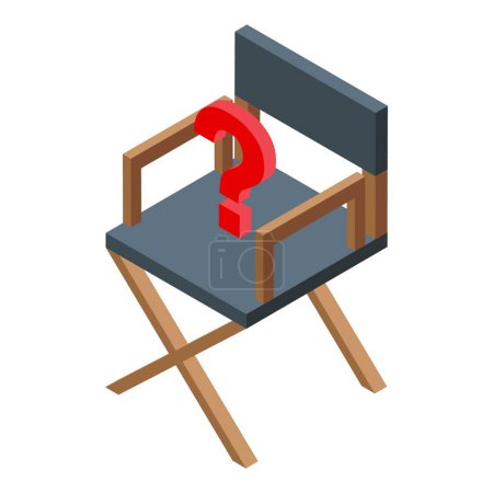 3D isometrische Illustration eines roten Fragezeichens auf einem klassischen Regiestuhl