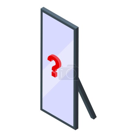 Illustration for 3d isometric illustration of a standing mirror with a red question mark, symbolizing selfreflection - Royalty Free Image