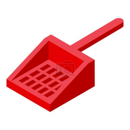 Illustration isométrique rouge vif d'une cuillère en plastique, parfaite pour les aliments pour animaux ou le nettoyage