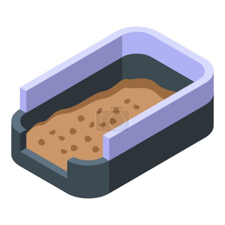 Illustration for Detailed isometric vector graphic of a cat litter box filled with sand - Royalty Free Image
