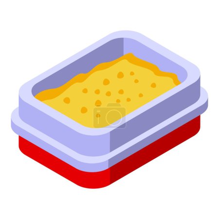 Colorful isometric vector illustration of a cat litter box, a pet accessory for domestic animals, showcasing hygiene and cleanliness in pet care and waste management