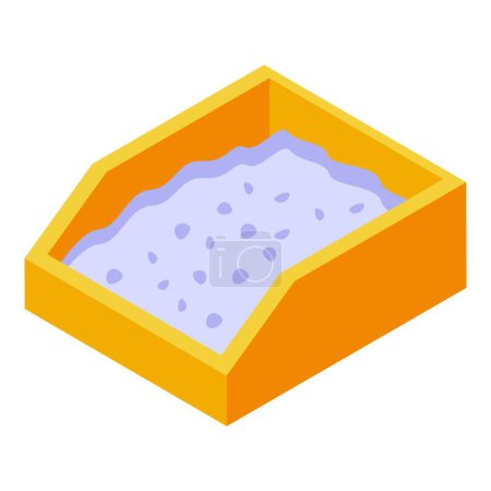 Vibrant and colorful isometric illustration of a modern purple litter box for cats, isolated on a white background, perfect for pet supplies and care graphic design projects