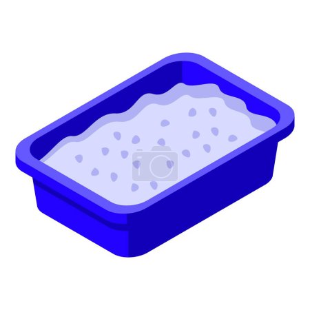 Illustration for Isometric illustration of a blue litter box with white granular sand, ideal for pet care themes - Royalty Free Image