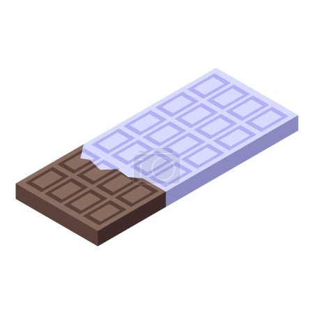Realistic isometric chocolate bar illustration with broken pieces and editable elements for packaging, branding, and advertising