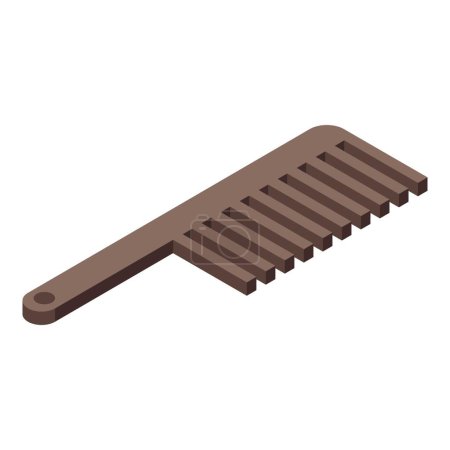 3d isometric digital illustration of a simple brown hair comb on a white background