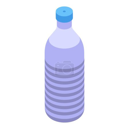 Illustration isométrique 3d d'une bouteille d'eau en plastique violet avec un capuchon bleu