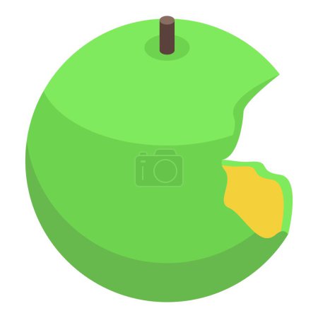 Ilustración vectorial aislada de una manzana verde brillante con una sola mordida extraída