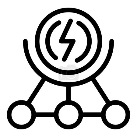 Téléchargez les illustrations : Illustration simplifiée en noir et blanc d'un symbole de réseau énergétique avec éclair - en licence libre de droit