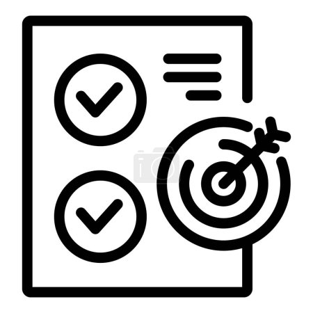 Black and white vector icon illustrating goals achievement with checkboxes and a target