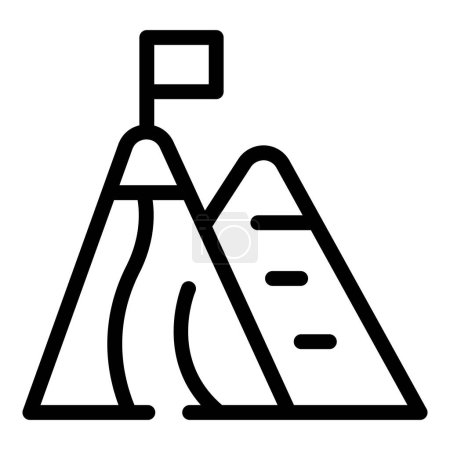 Icono de arte de línea simple que representa una cumbre de montaña con una bandera en la cima