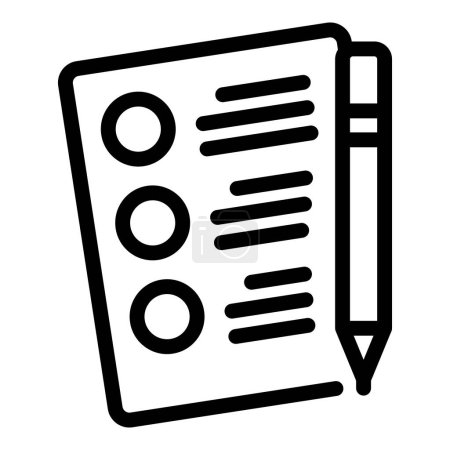 Black and white vector icon of a checklist with a pen attached