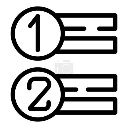 Simple black and white numbered list icon set, depicting 1 and 2 with lines