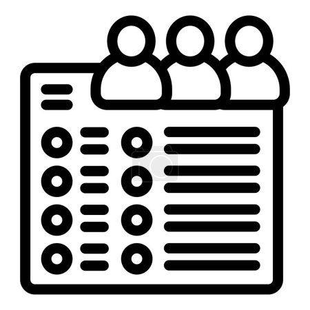Black and white vector icon of an election candidate list with figures and bullet points