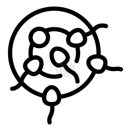 Simplistic line art depicting a network of connected nodes within a circle, symbolizing scientific connections