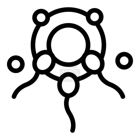 Abstraktes rundes Netzwerksymbol in minimalistischem Schwarz-Weiß-Design. Vernetzte Knoten. Einfache Illustration. Symbolisch für Konnektivität. Technologie. Und Vernetzung