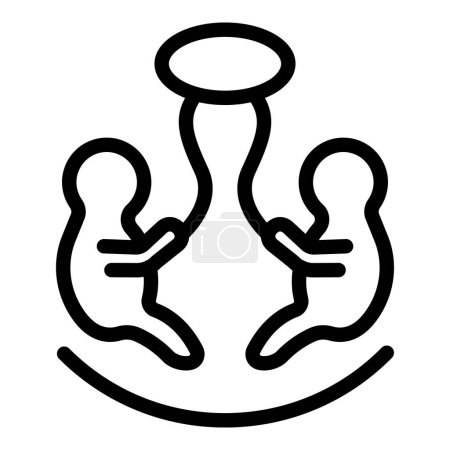 A simple line drawing icon featuring triplets in a cradle with a pacifier hanging overhead