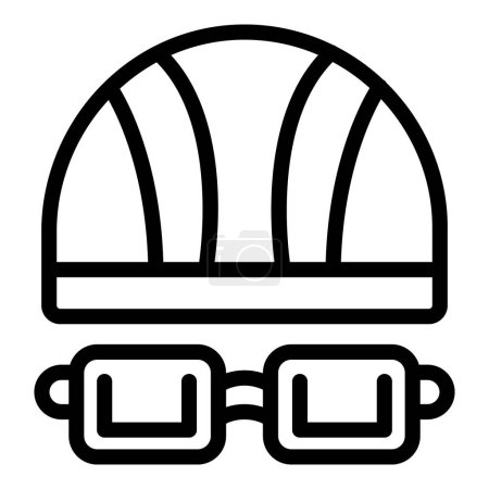 Ilustración de Icono de arte de línea en blanco y negro de un casco de seguridad y gafas protectoras - Imagen libre de derechos
