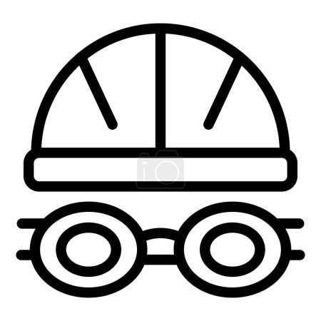 Ilustración de Icono de línea en blanco y negro de equipo de protección para los trabajadores de la construcción, incluyendo un casco de seguridad y gafas graduadas - Imagen libre de derechos