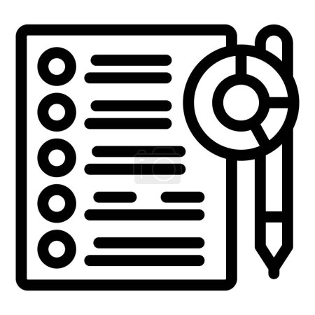 Téléchargez les illustrations : Icône d'art en ligne noir et blanc d'une liste de contrôle avec cases à cocher et un stylo - en licence libre de droit
