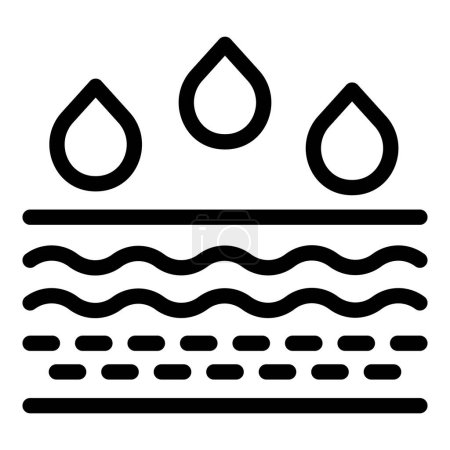 Icono de material resistente a la humedad impermeable con líneas onduladas, gotitas e ilustración vectorial en blanco y negro