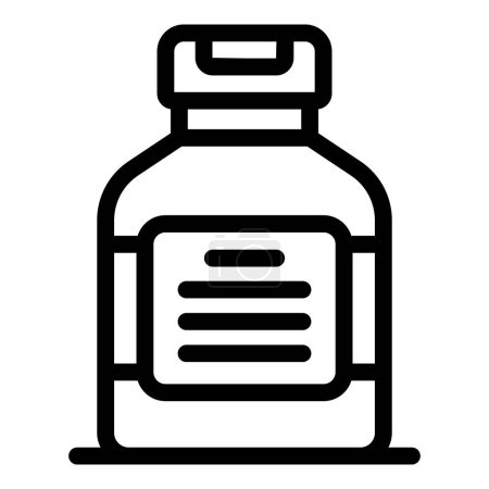 Minimalist medical pill bottle icon in black and white, vector illustration for pharmacy and healthcare design with line art and simple packaging, isolated on white background