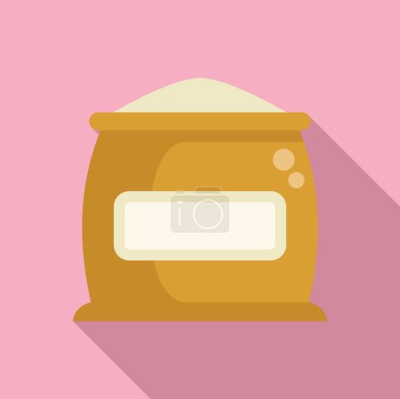 Vector illustration of a simple flat design icon representing a sack of flour with a label, on a pink background