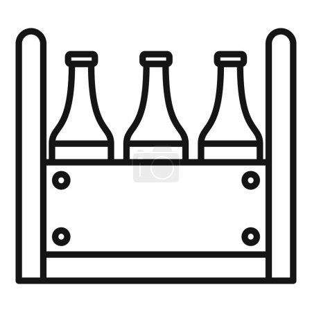 Schwarz-Weiß-Zeichnung eines klassischen hölzernen Bier-Caddys mit drei Flaschen