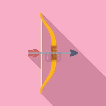 Illustration vectorielle au design plat d'un arc et d'une flèche traditionnels avec un fond rose contemporain