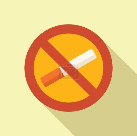 Diseño plano ilustración vectorial de un signo de no fumar con una sombra sobre un fondo amarillo pastel