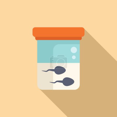 Flat design icon of a sperm sample container with a red lid on a light brown background