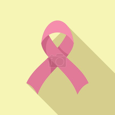 Téléchargez les illustrations : Illustration plate d'un ruban rose projetant une ombre, symbolisant le soutien à la sensibilisation au cancer du sein - en licence libre de droit